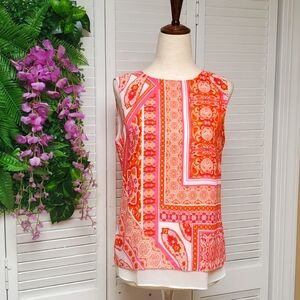 Rose + Olivia Orange and White Women's Sleevless Blouse